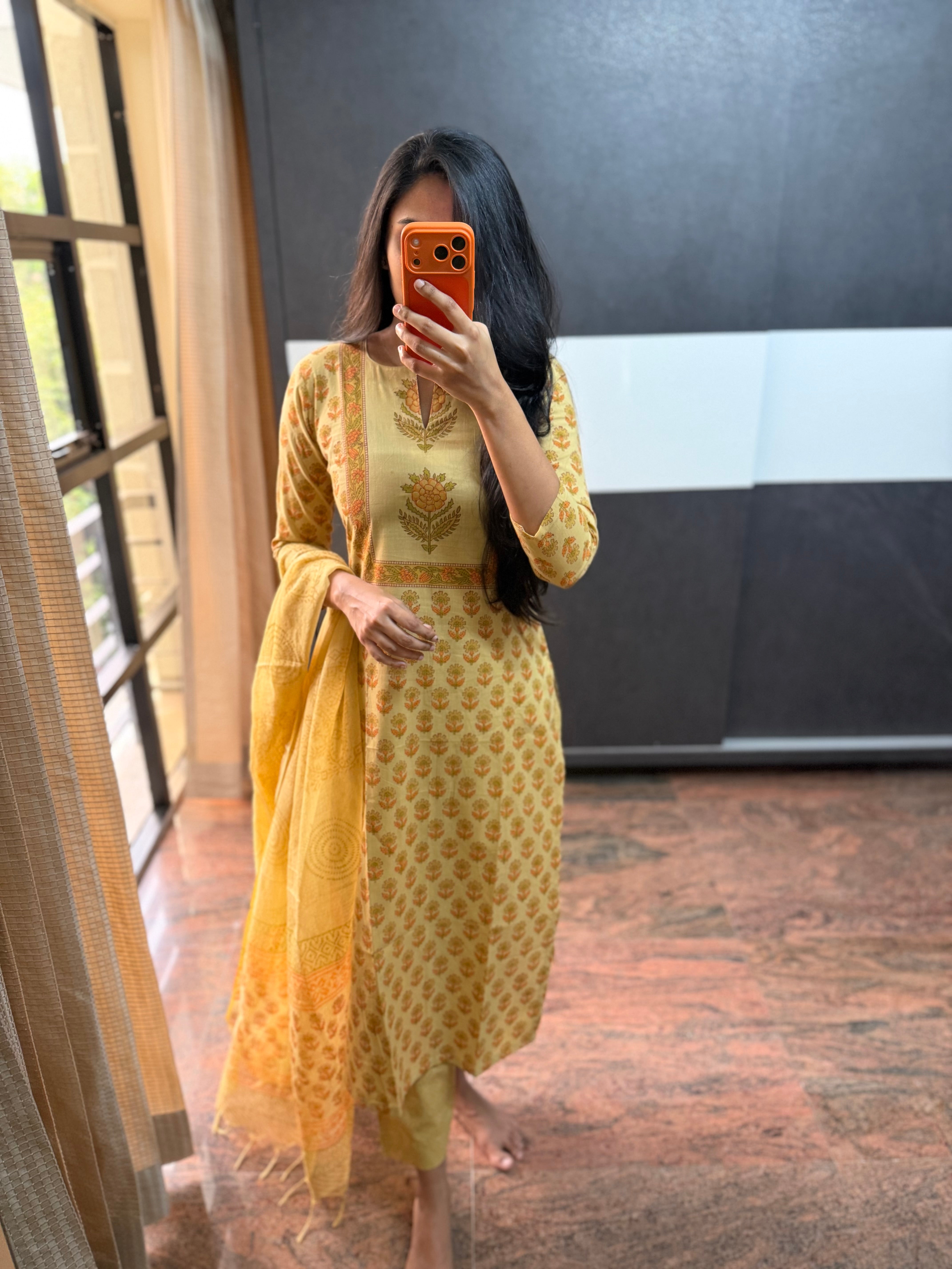 Pastel Mustard Top with Kota Dupatta