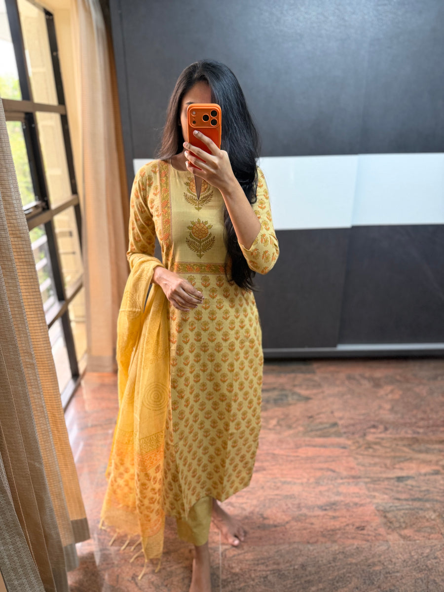 Pastel Mustard Top with Kota Dupatta