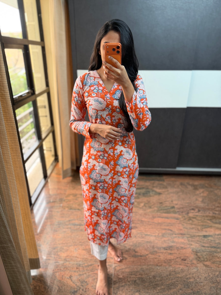 Orange Cotton Kurta
