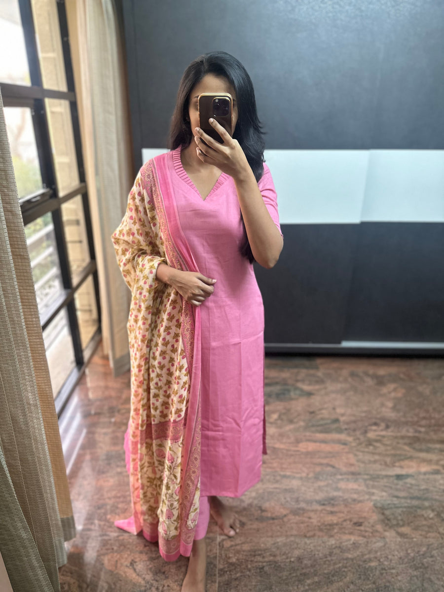 Baby Pink Cotton 3 piece Set