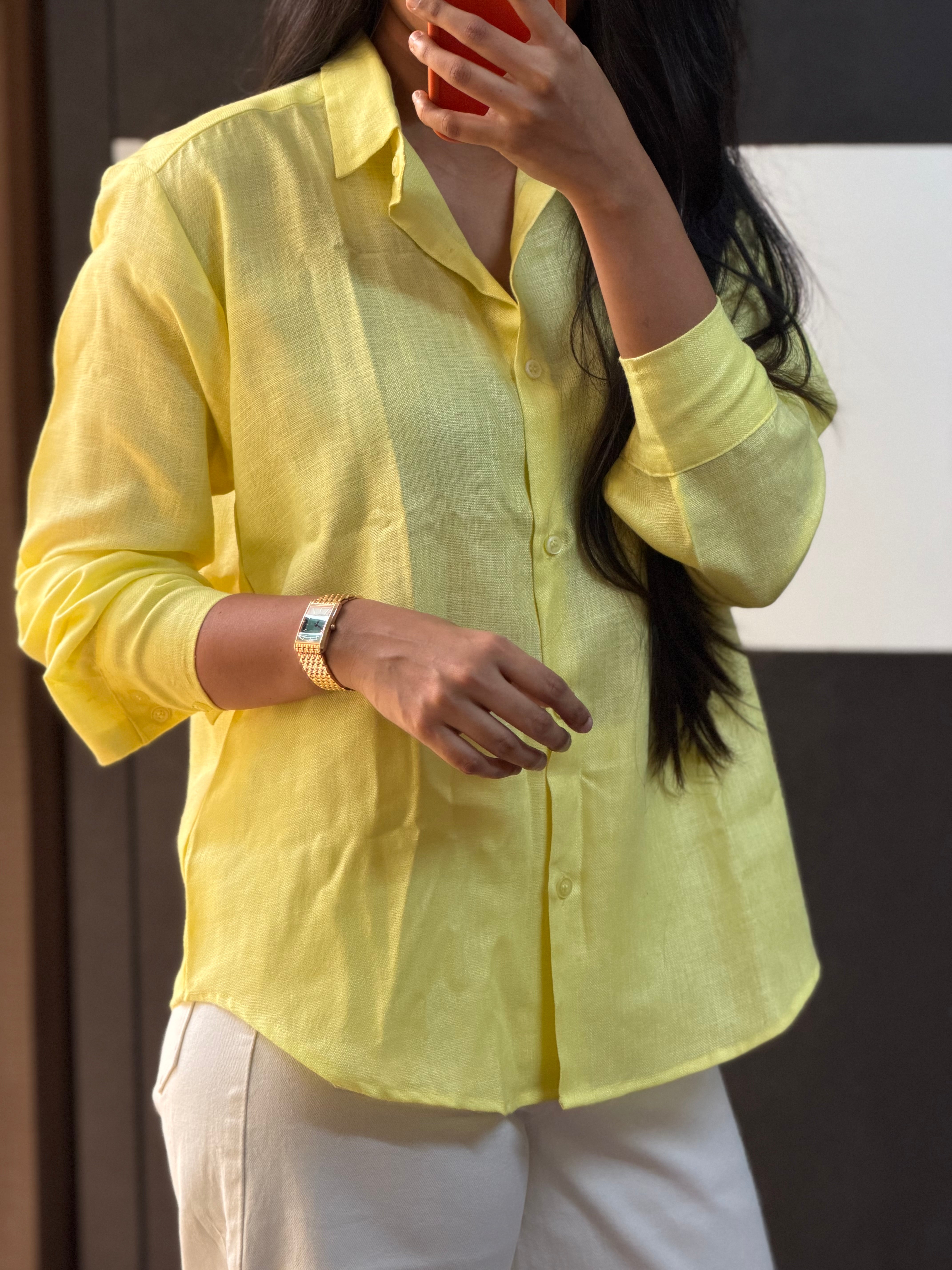 Lime Yellow Linen Blend Shirt