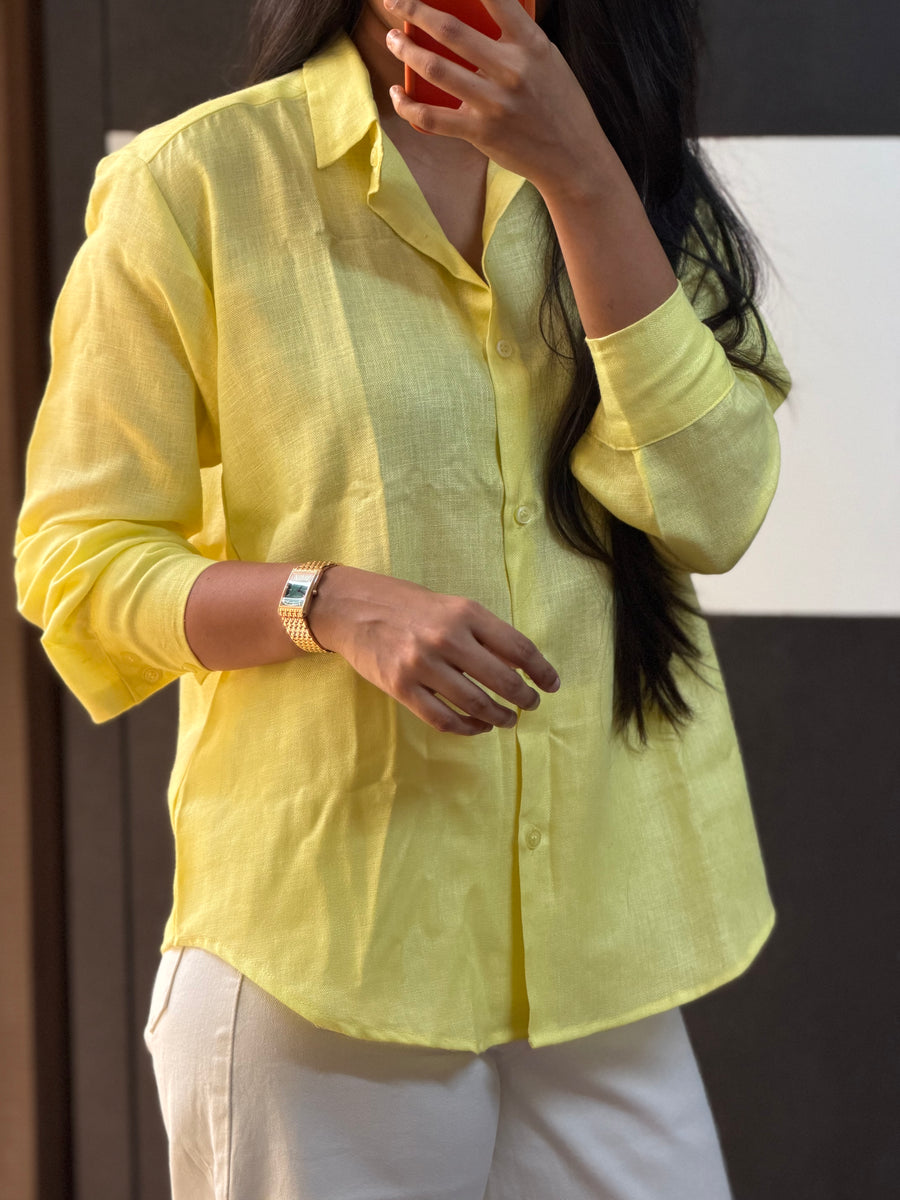 Lime Yellow Linen Blend Shirt