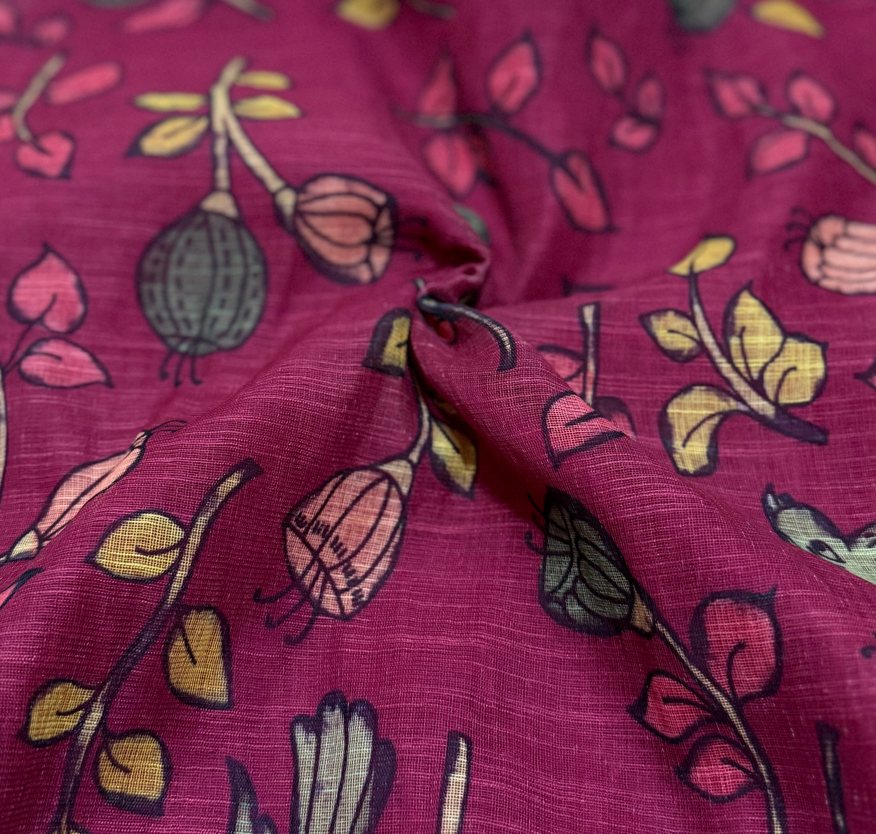Magenta Cotton Linen Kurta