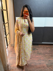 Pastel Yellow Mogra Chanderi Top and Dupatta