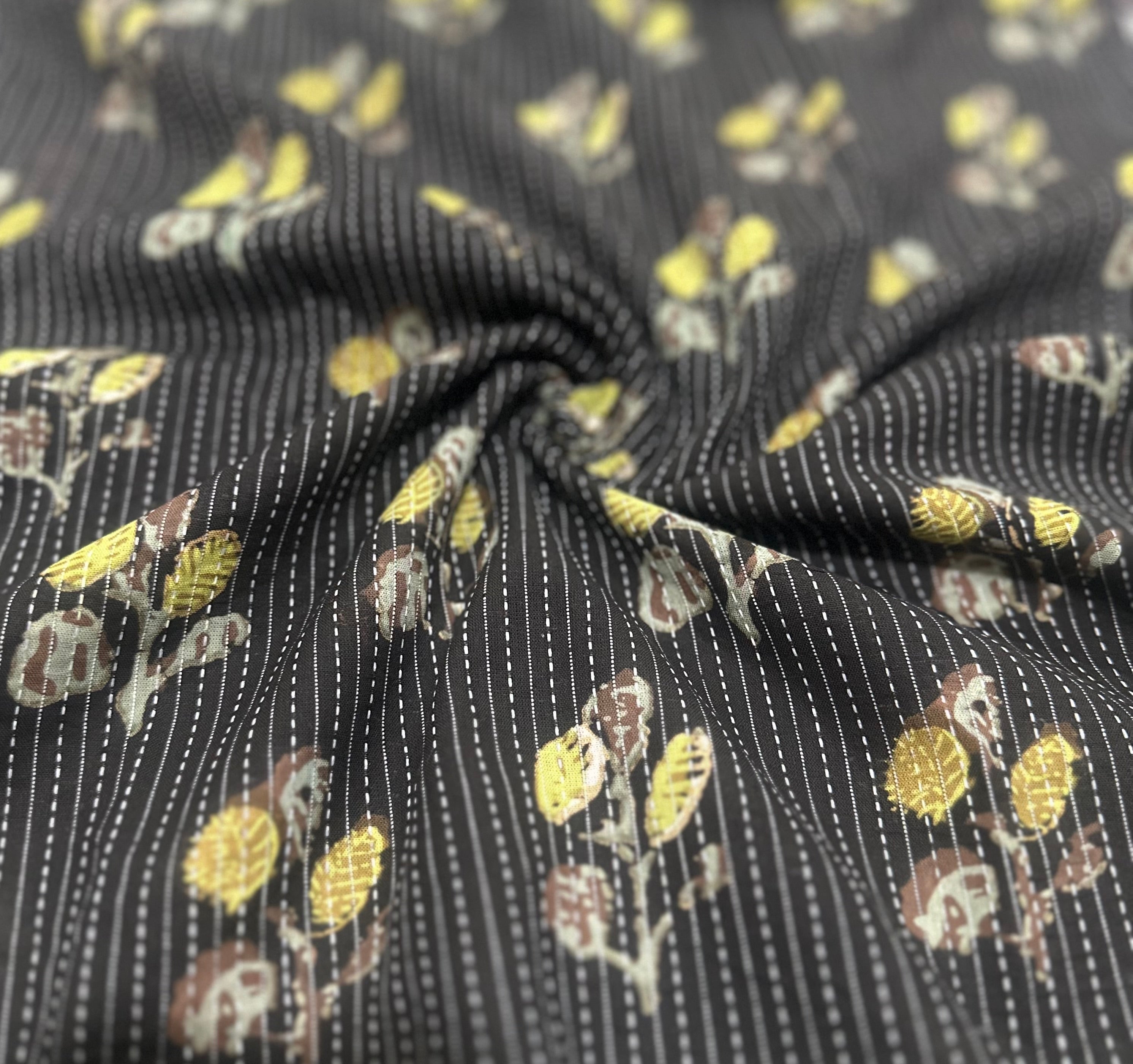 Black Kantha Stitch Kurta