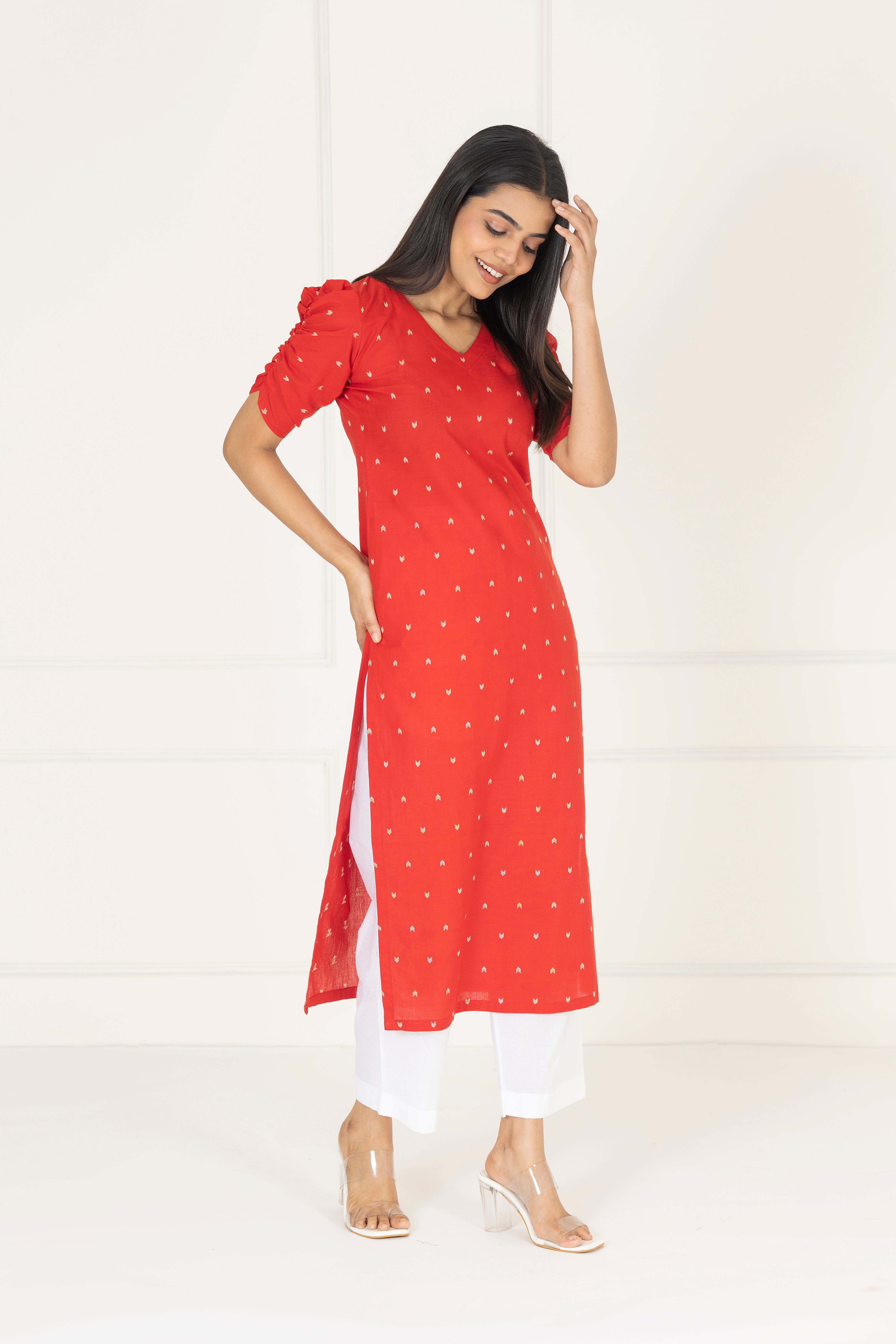 Red Handloom Kurta