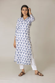 A ladies wear Azure Block Printed Kurta, featuring intricate block print designs. 