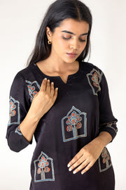 Black Modal Silk Ajrakh Kurta
