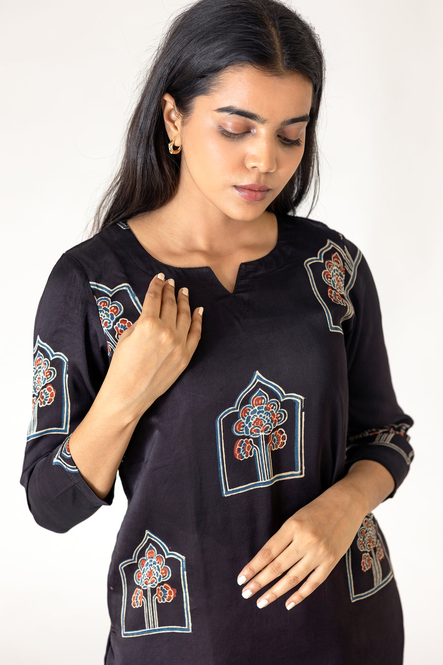Black Modal Silk Ajrakh Kurta