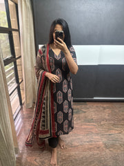 Ajrakh black Top and dupatta set
