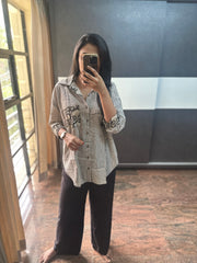 Black Patch Cotton Oversized Shirt