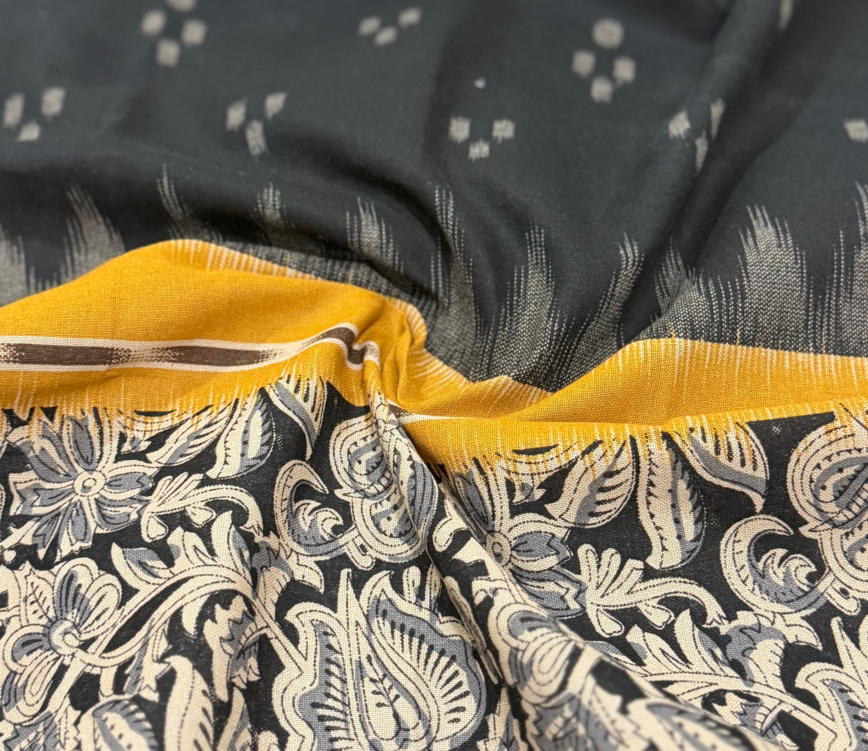 Ikkat X Kalamkari Kurta (Mustard)