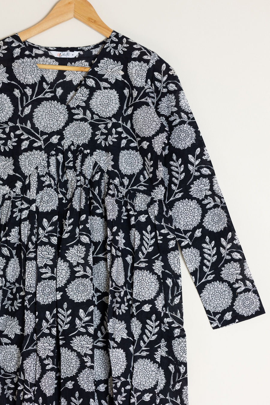 Black Floral Alia Cut Kurta