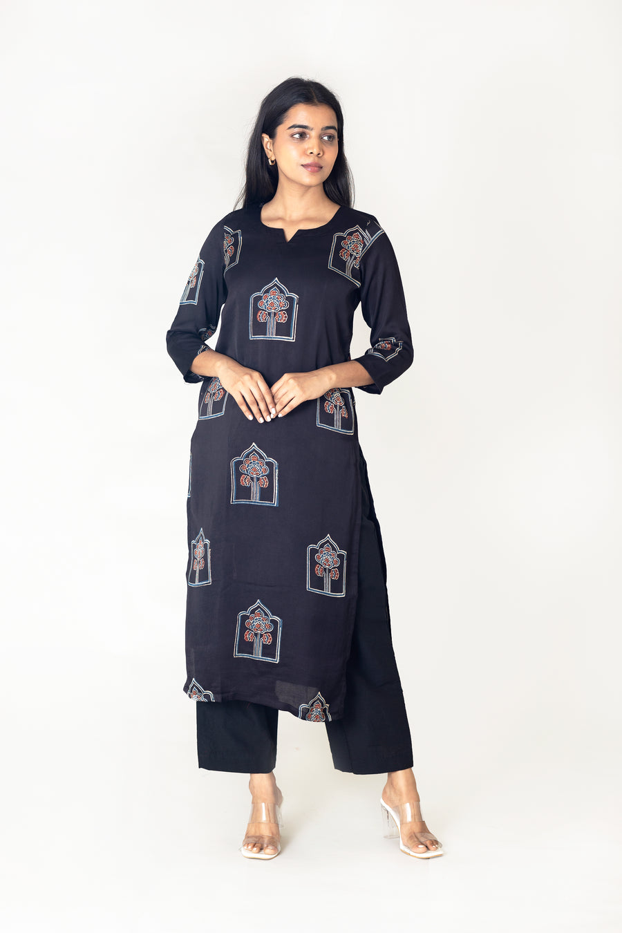 Black Modal Silk Ajrakh Kurta