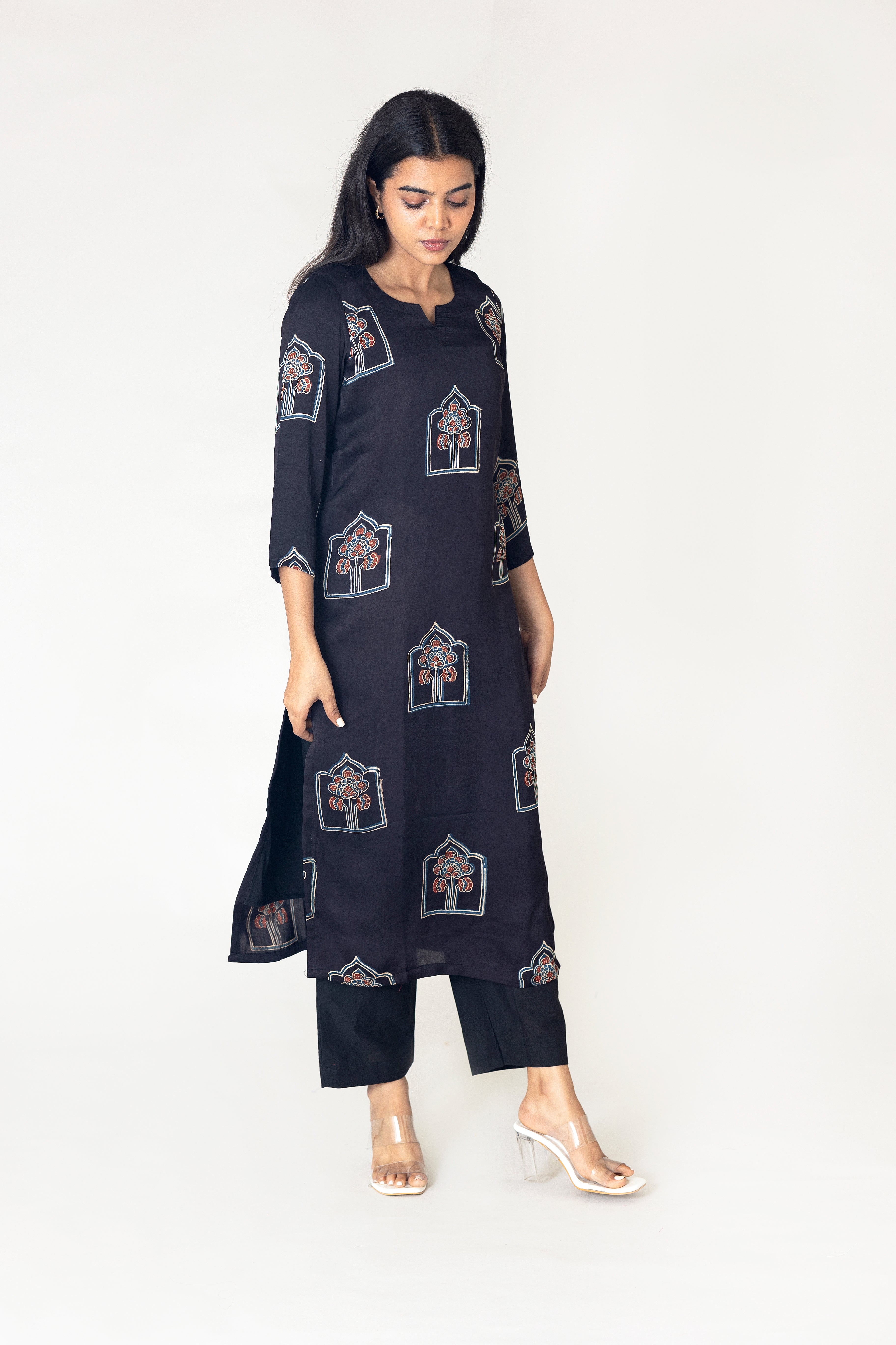 Black Modal Silk Ajrakh Kurta