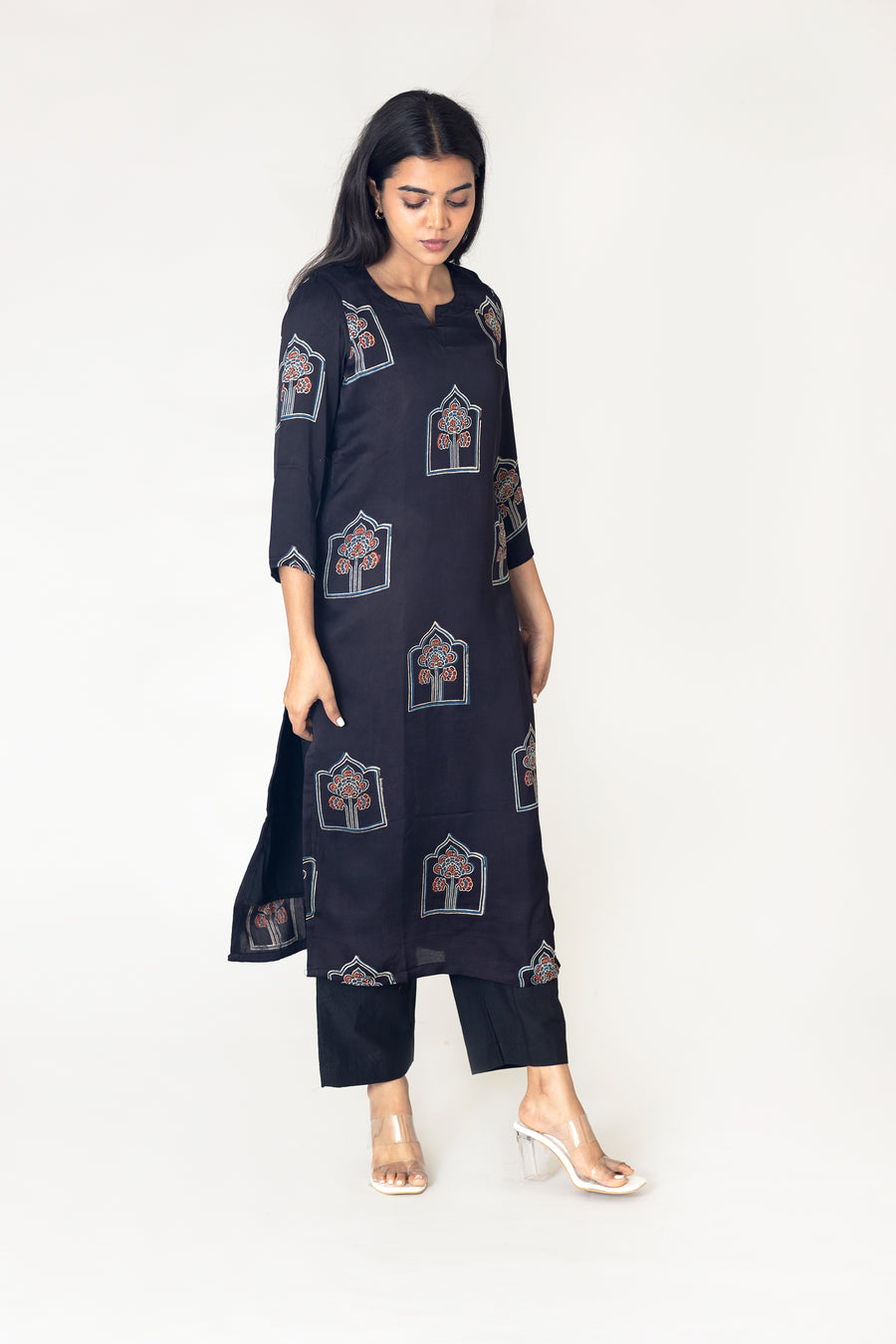 Black Modal Silk Ajrakh Kurta