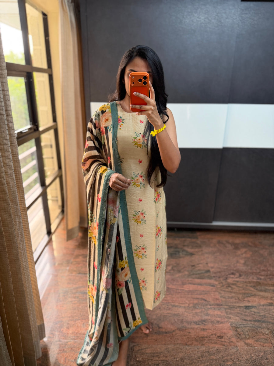 Mogra Chanderi Top with Dupatta (Blue)