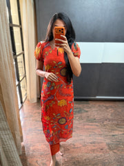 Orange Cotton Linen Kurta