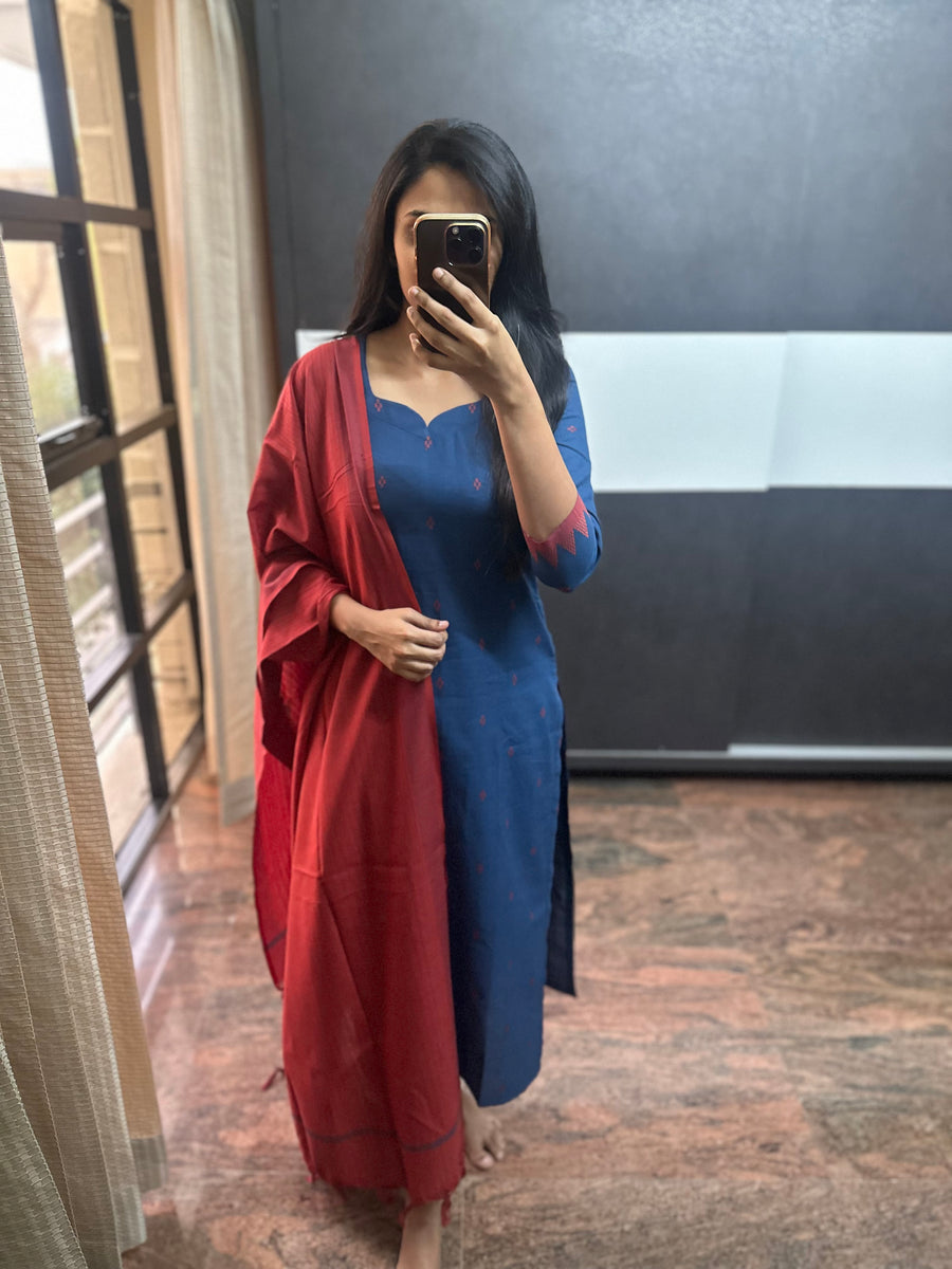 Blue Handloom Cotton 3 Piece Set