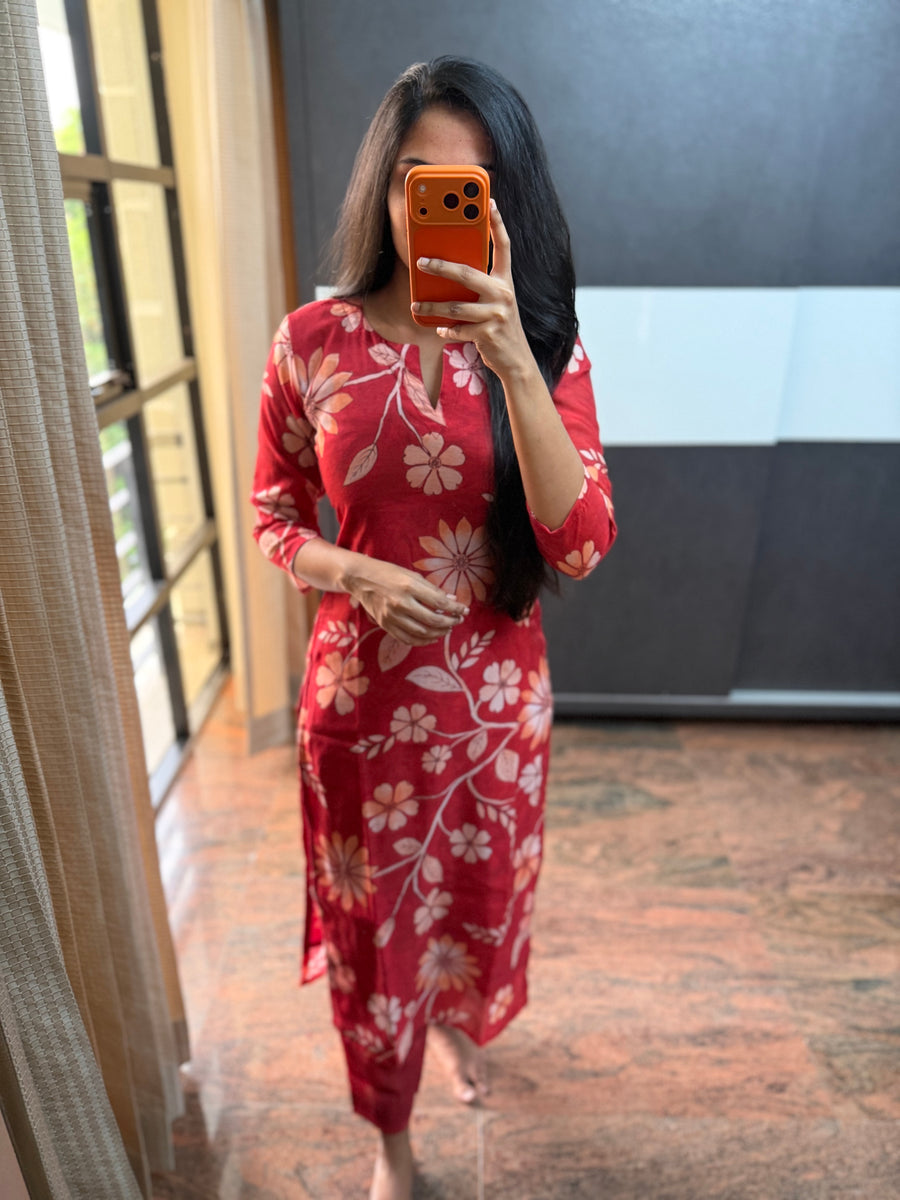 Red Cotton Mul Co-ords