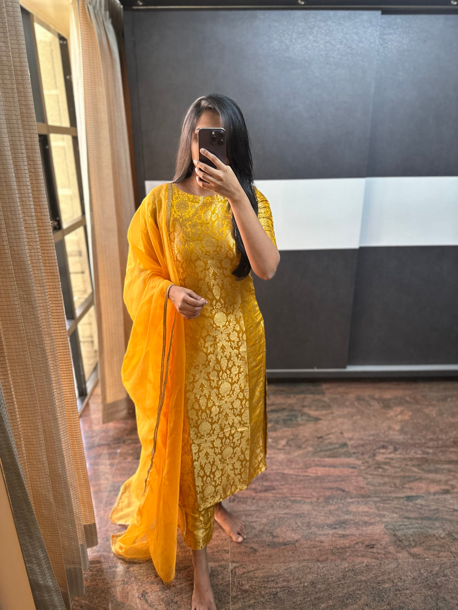 Mango Yellow Banarasi 3 Piece Set