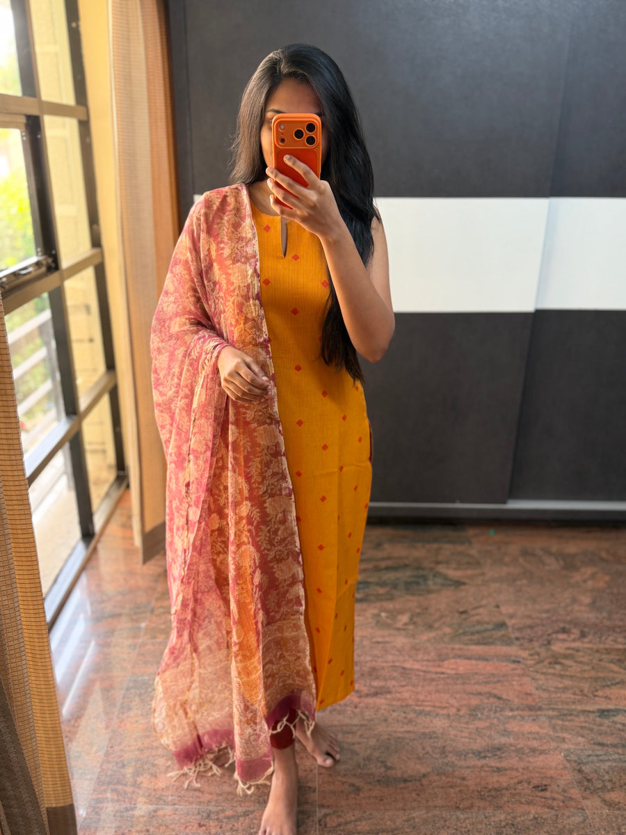 Mustard Yellow top with Kota dupatta