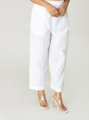 White cotton solid pant