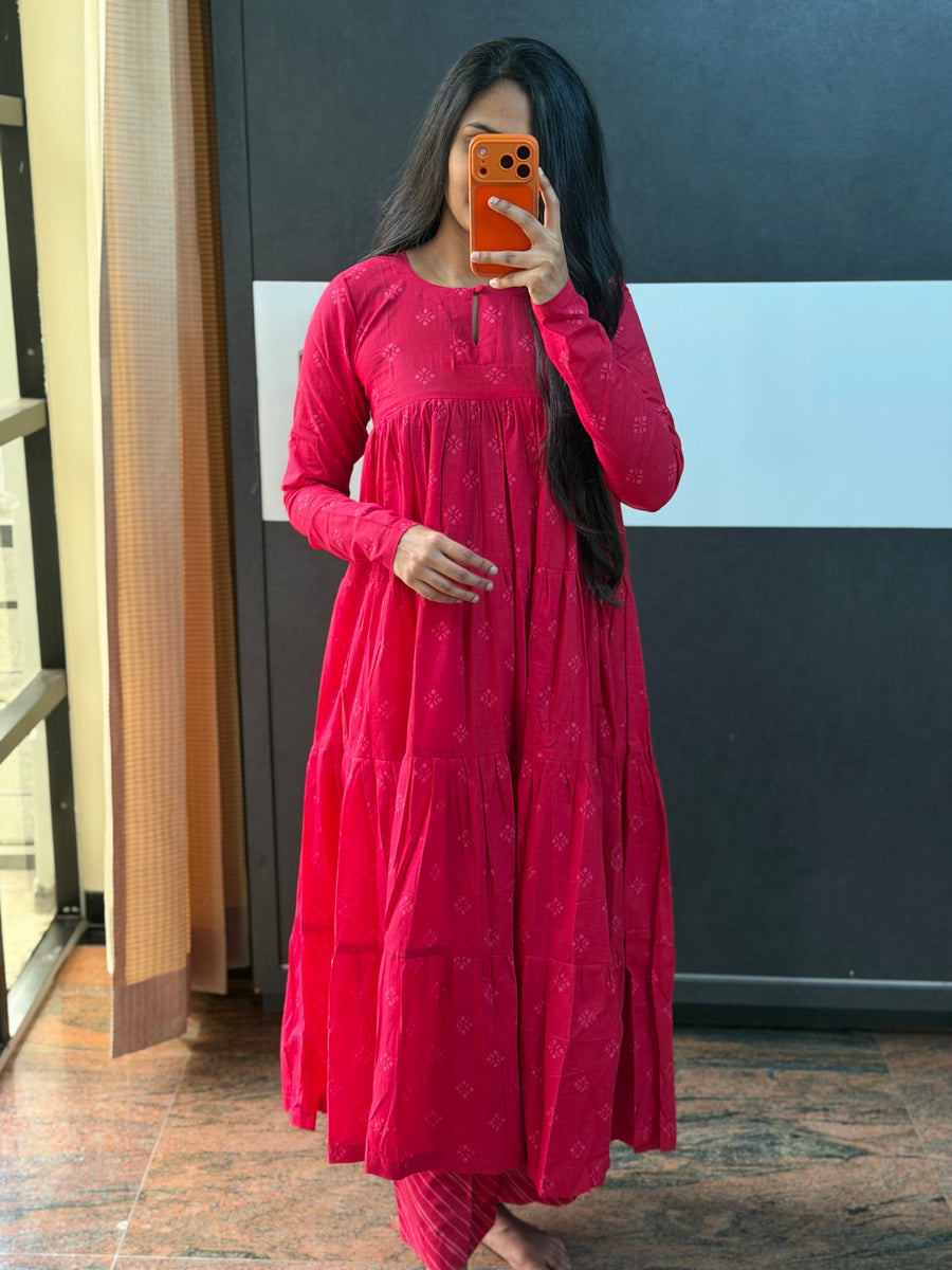 Hot Pink Panel Anarkali Set