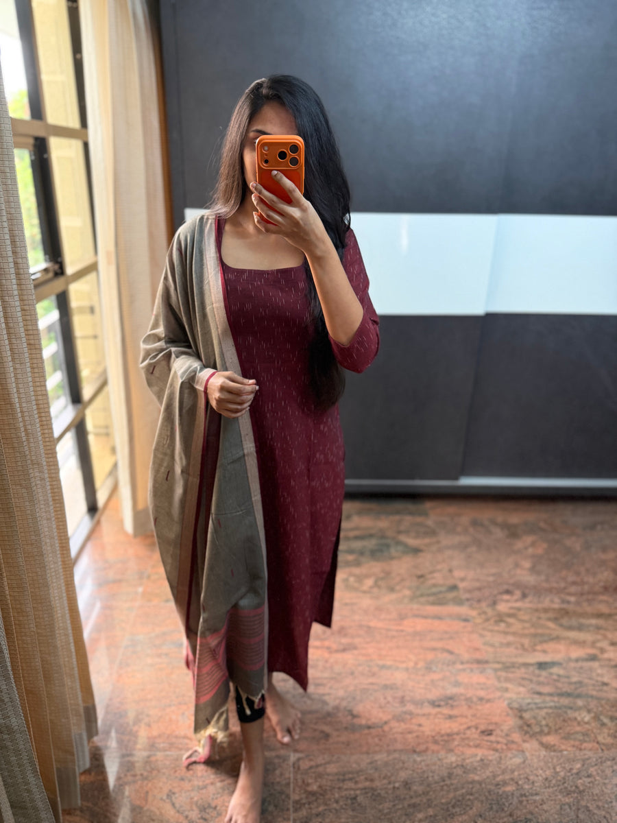 Maroon Ikkat Top & Dupatta