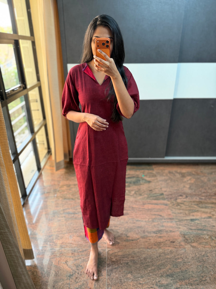 Maroon Top X Madras Kattam