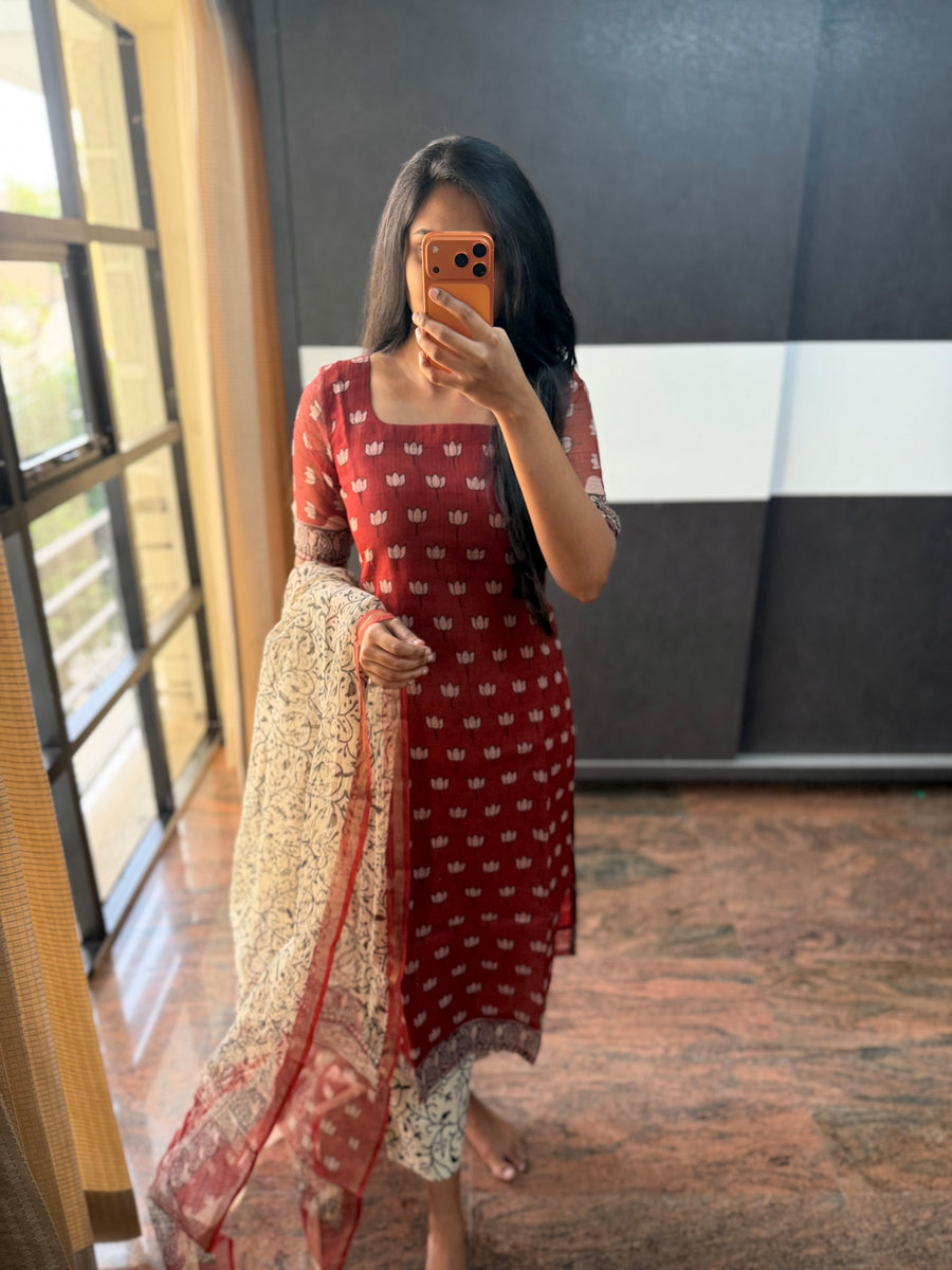 Maroon Lotus Kota Set