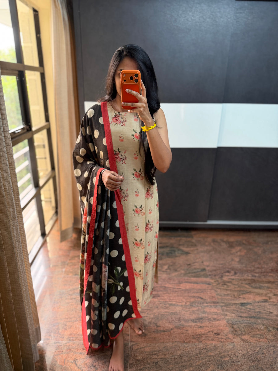 Mogra Chanderi Top with Dupatta (polka)