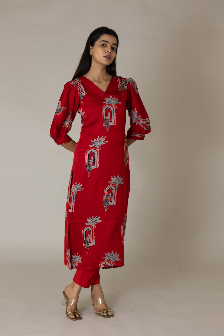 Red Modal Silk Ajrakh Kurta