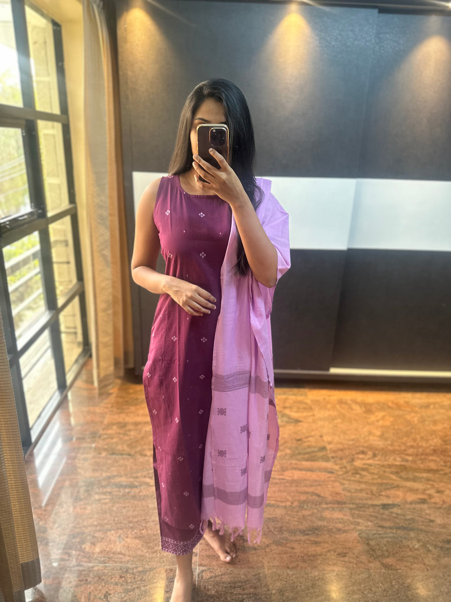 Wine Handloom Kurta
