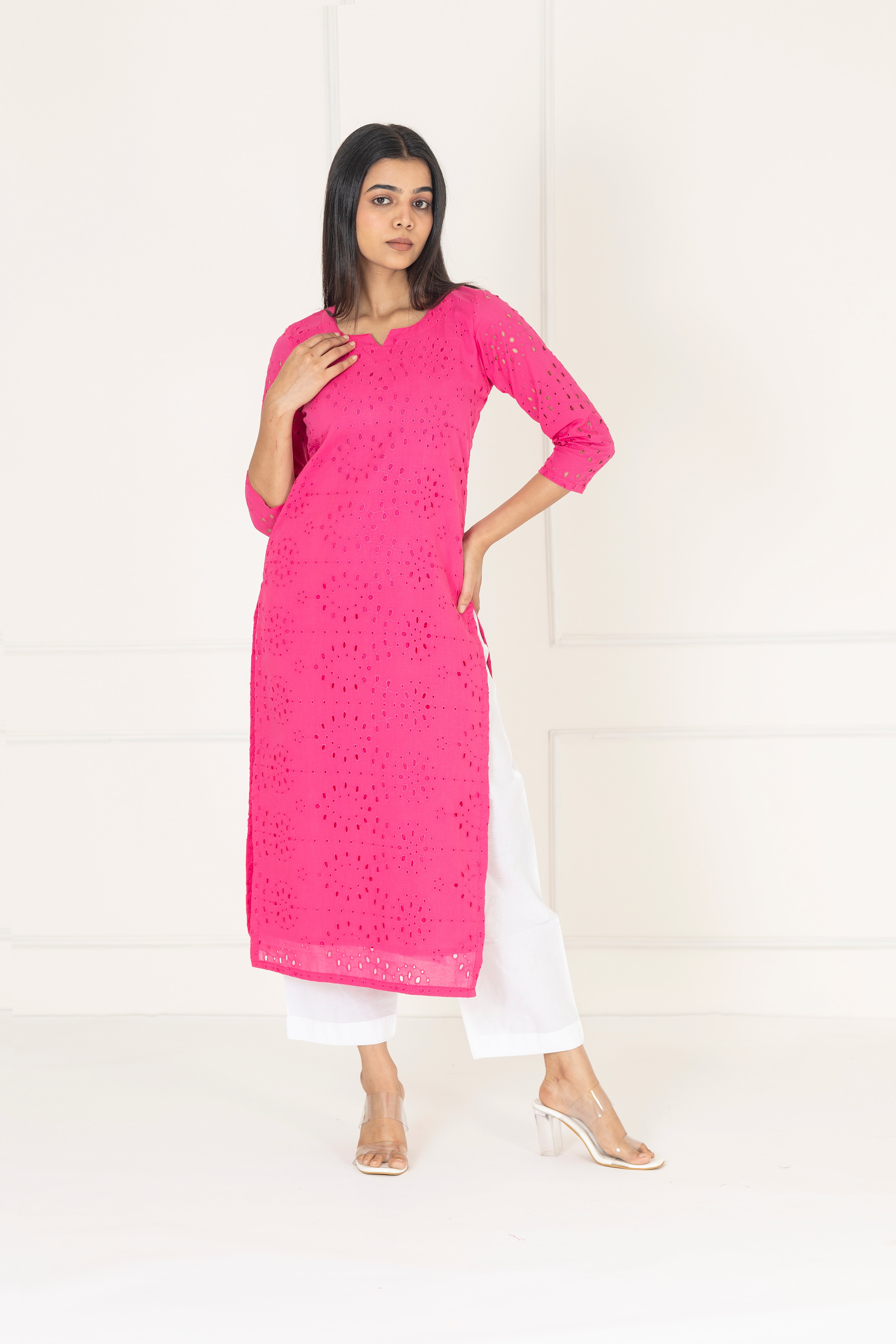 Pink Hakoba Cotton Kurta