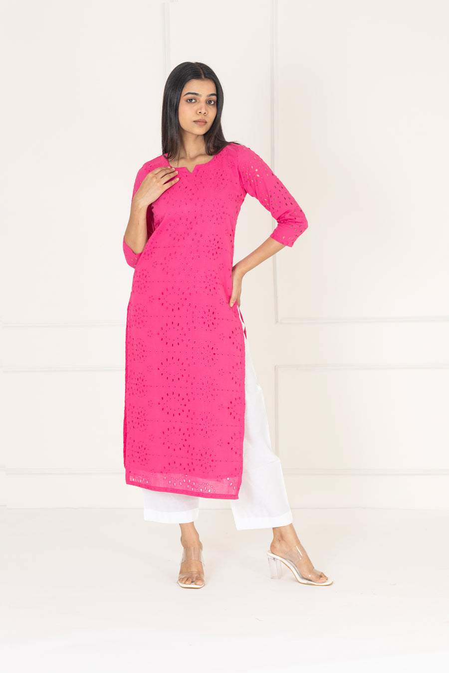 Pink Hakoba Cotton Kurta