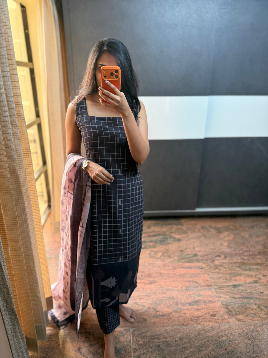 Black Linen Cotton Suit Set