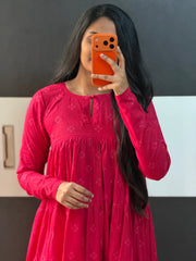 Hot Pink Panel Anarkali Set