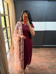 Maroon Cotton Top with Kota Dupatta