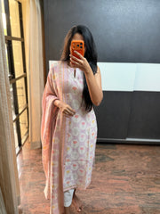 Lavender Mogra Chanderi Top and Dupatta