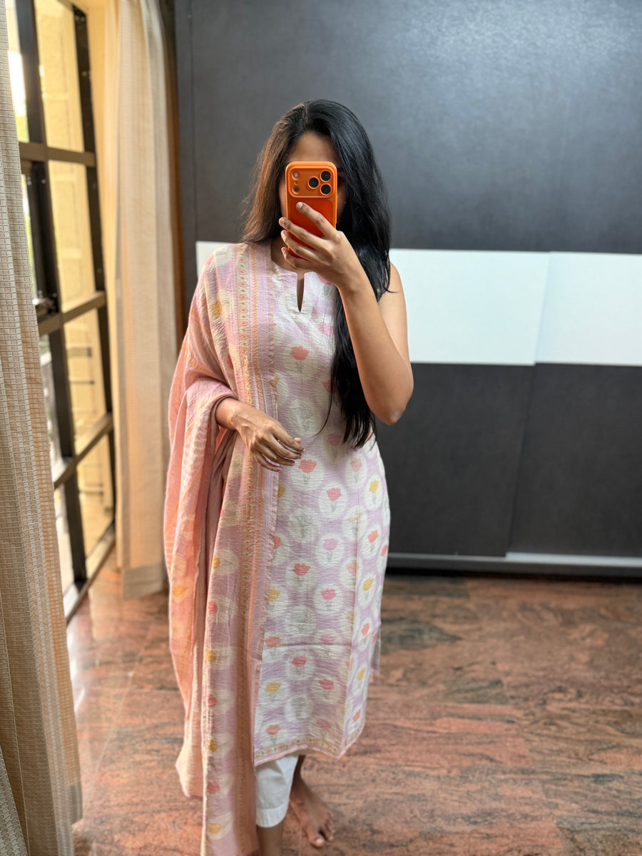Lavender Mogra Chanderi Top and Dupatta