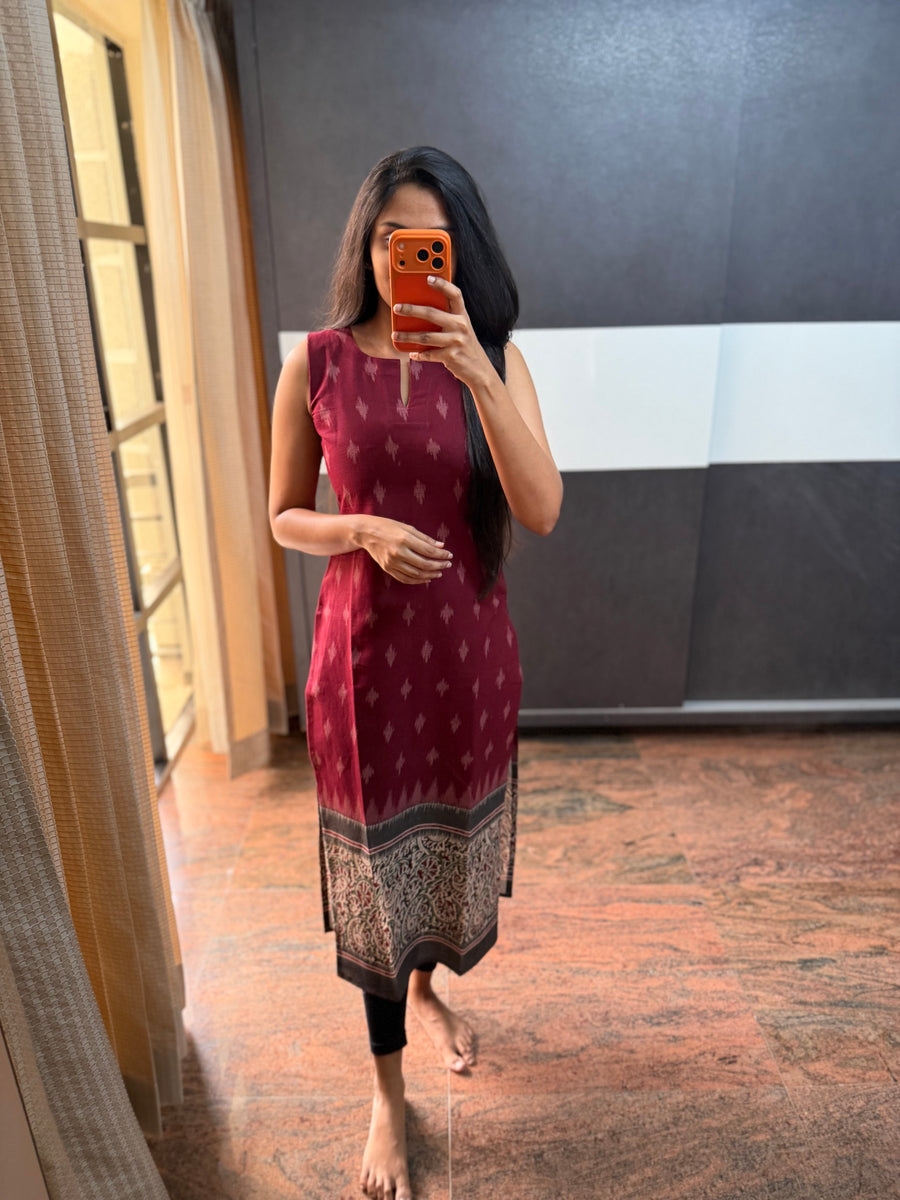 Maroon Ikkat Kurta