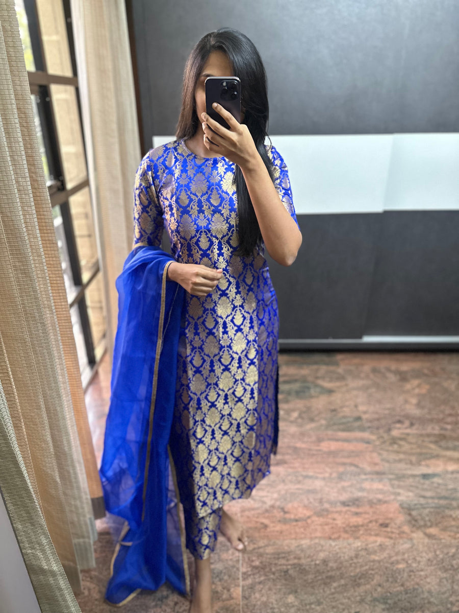Blue Banarasi 3 piece Set