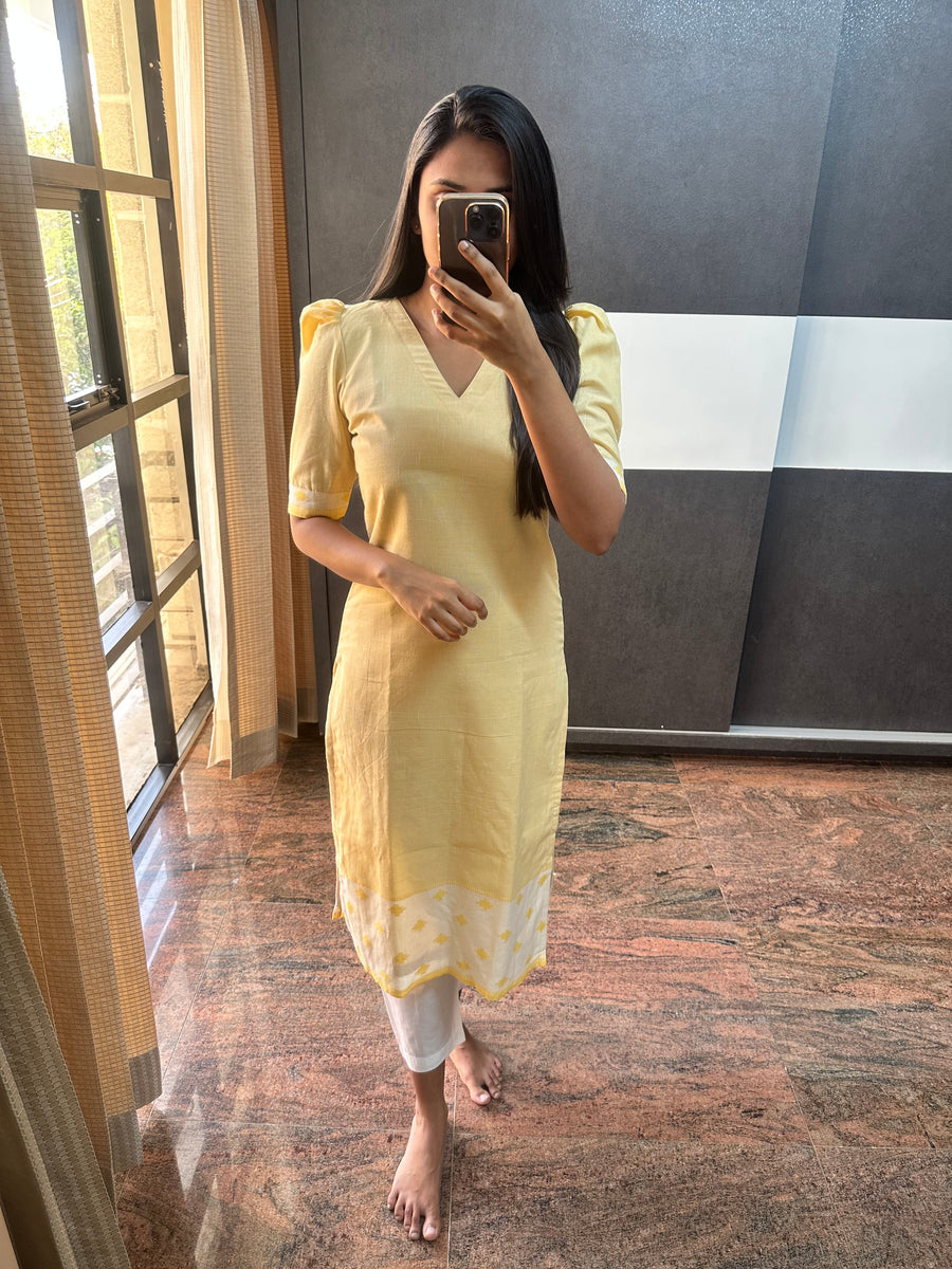 Pastel Yellow Handwoven Kurta