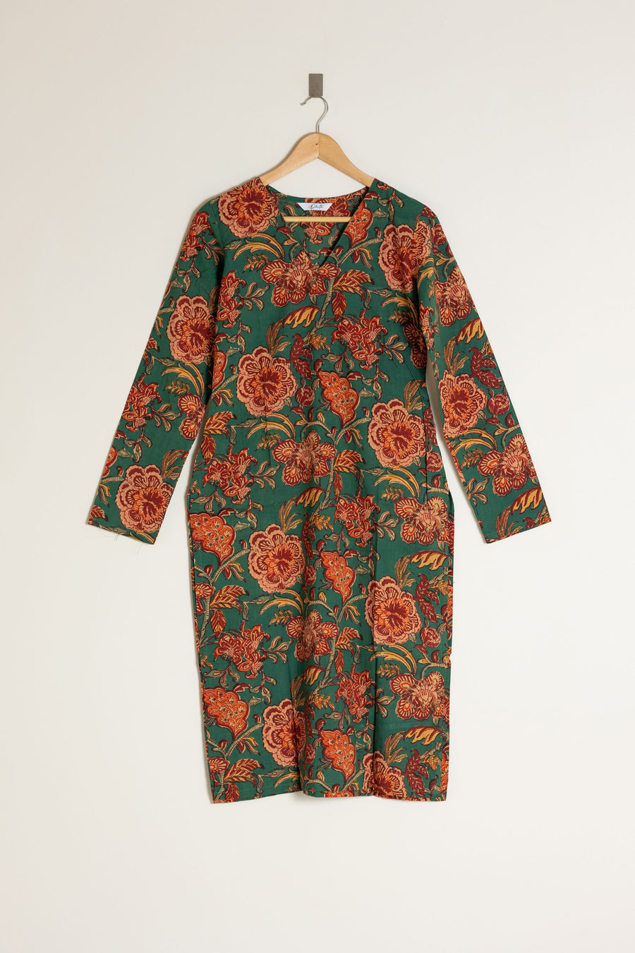 Green Block Printed Kurta