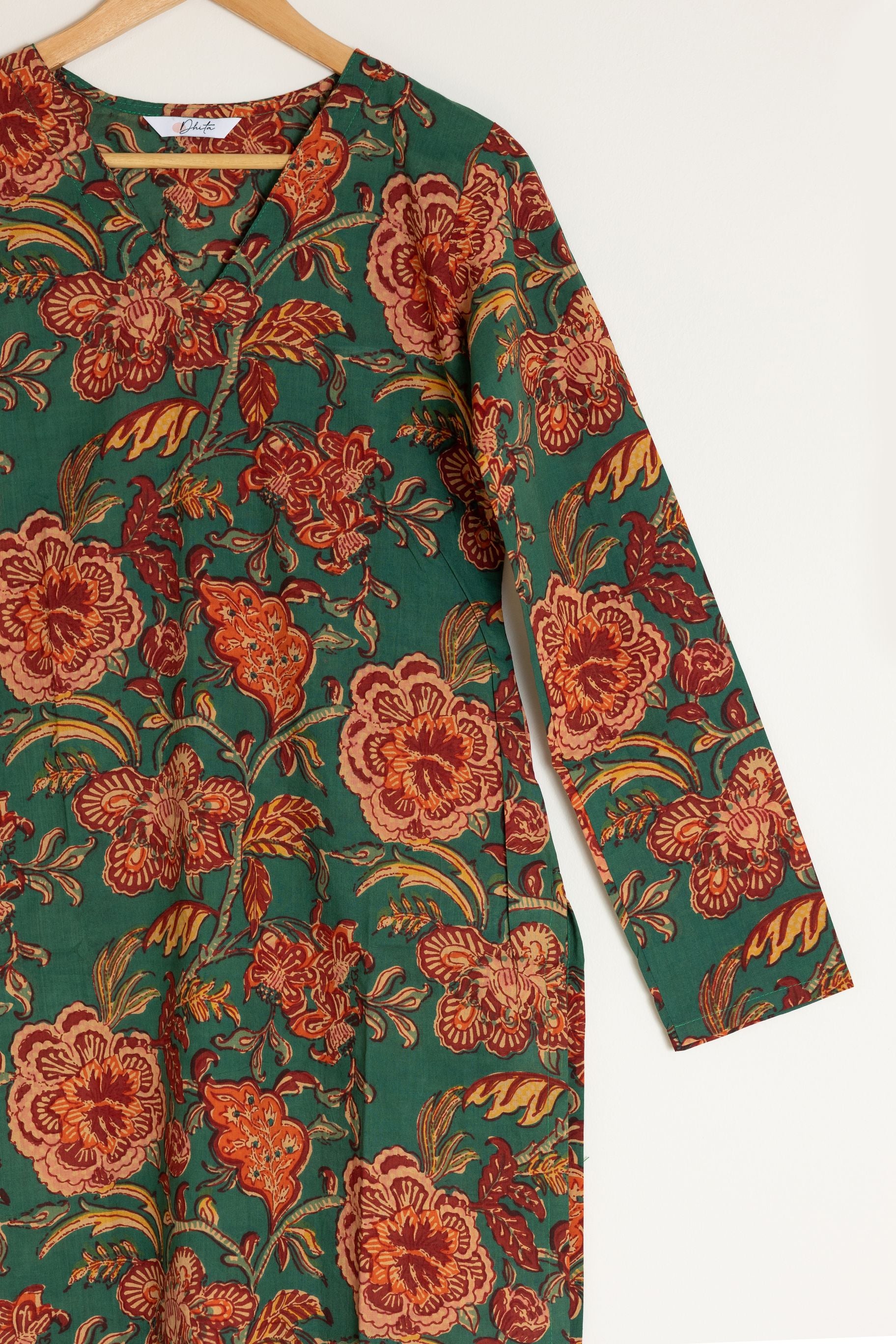 Green Block Printed Kurta