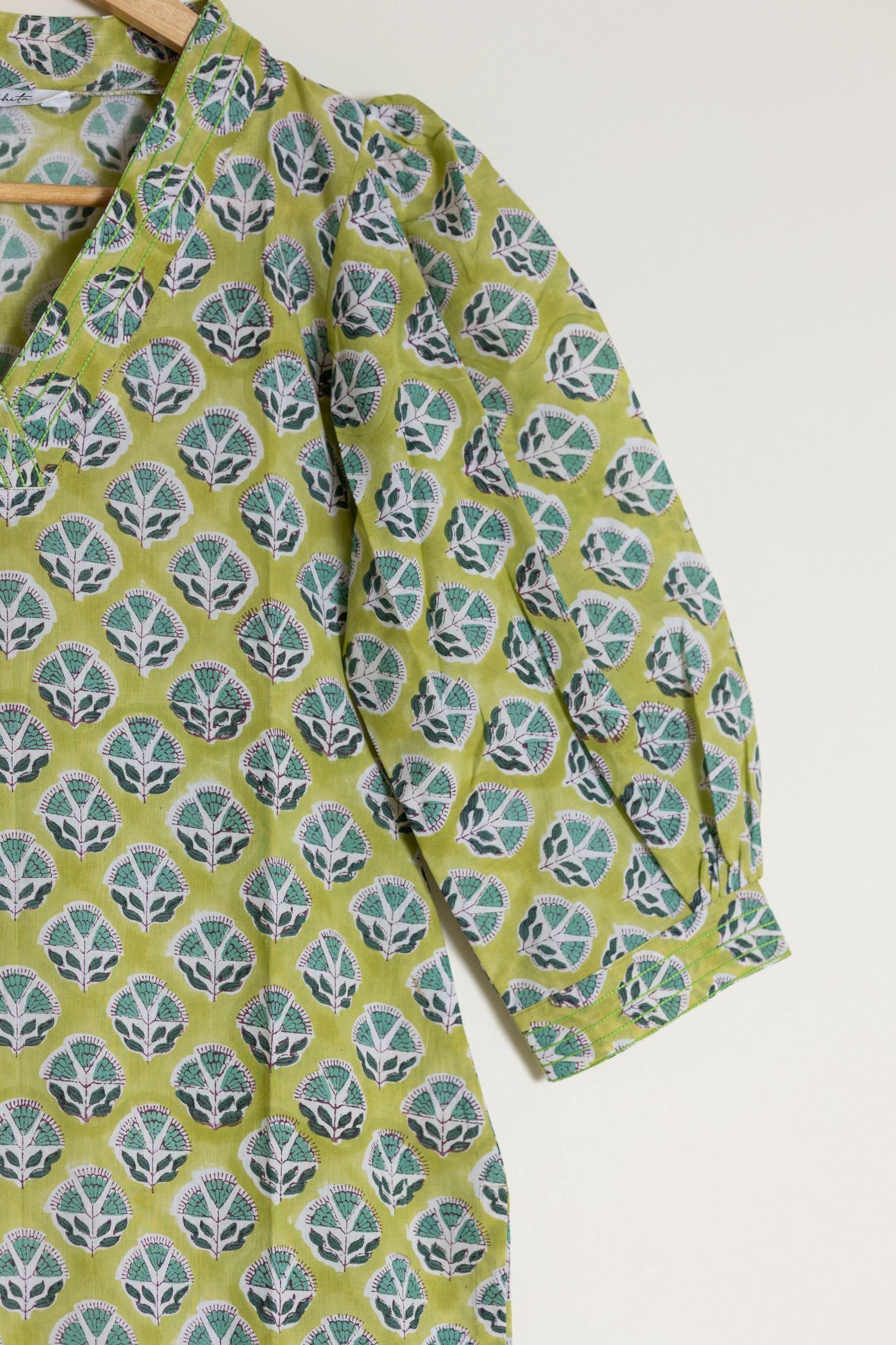 Lime Green Block Printed Kurta