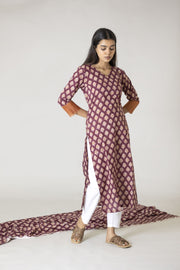 Maroon Block Printed Kurta