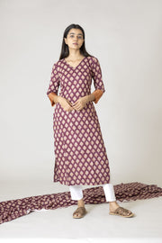 Maroon Block Printed Kurta