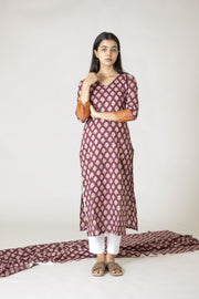 Maroon Block Printed Kurta